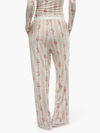 Loungewear-Pyjama mit Blumenmuster – Set aus langärmligem T-Shirt und legerer Hose für Damen