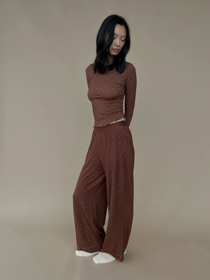 Floral Loungewear Pajama - Women's Long Sleeve Tee & Relaxed Pants Set