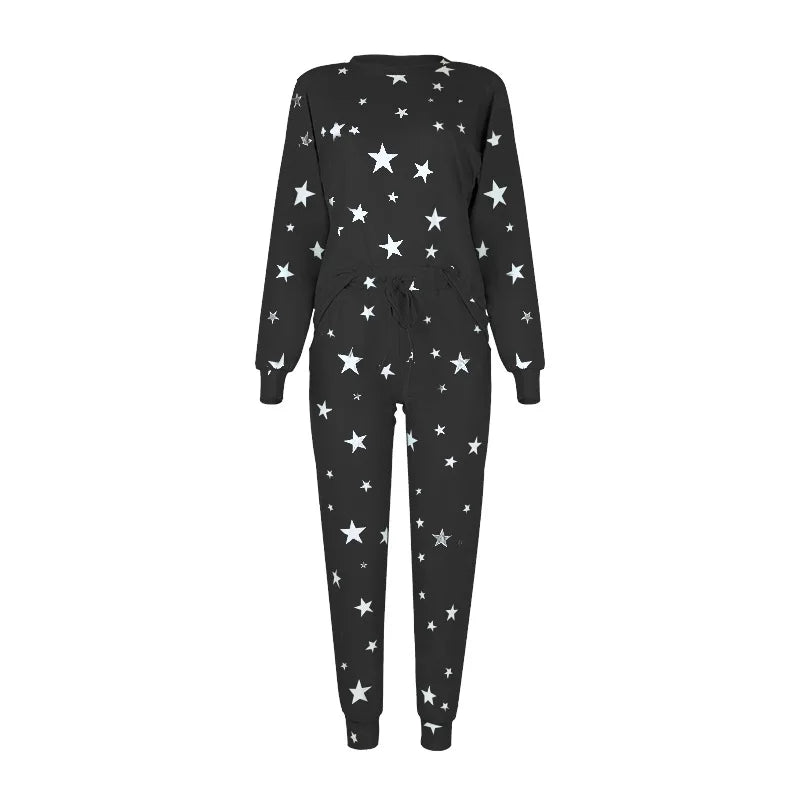 Loungewear- Starry Comfy Women's Casual Pajama Set for Home & Leisure- - Chuzko Women Clothing