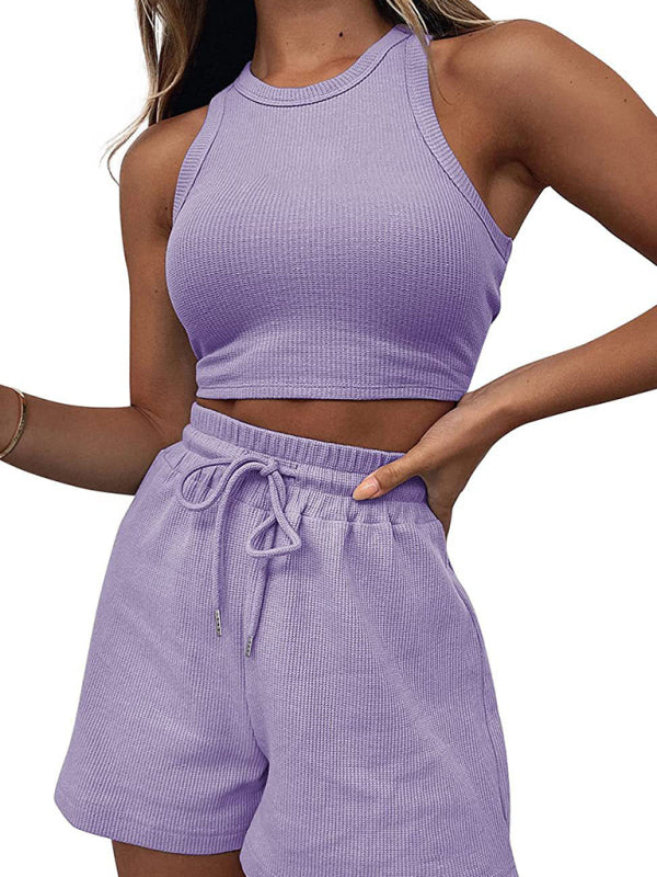 Strukturiertes Pyjama-Set für Damen im Sommer – Tanktop und Shorts-Duo