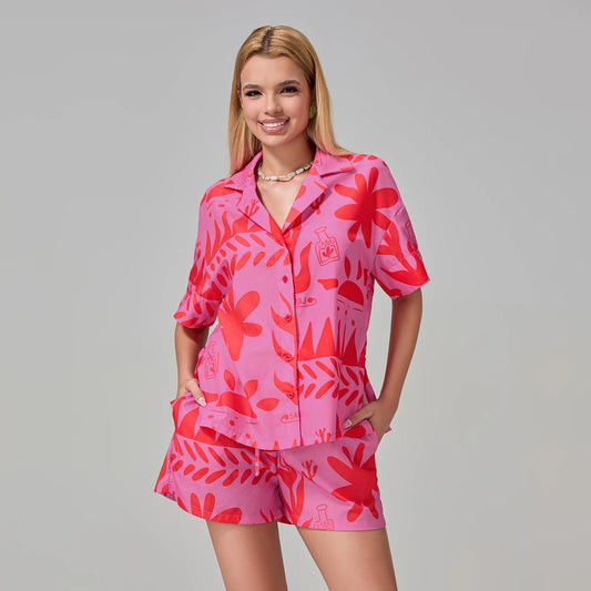 Loungewear- Women Tropical Pajama Set Shorts & Shirt Sleepwear Collection- - Chuzko Women Clothing