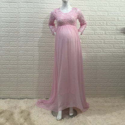 Bride-to-Be Elegant Chiffon Lace Maternity Wedding Dress with Sweep Train