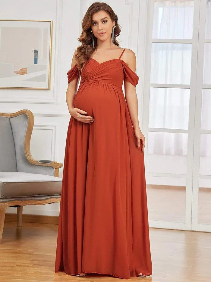 Maternity Dresses- Draped Maternity Evening Gown—Perfect for Elegant Events- - Chuzko Women Clothing