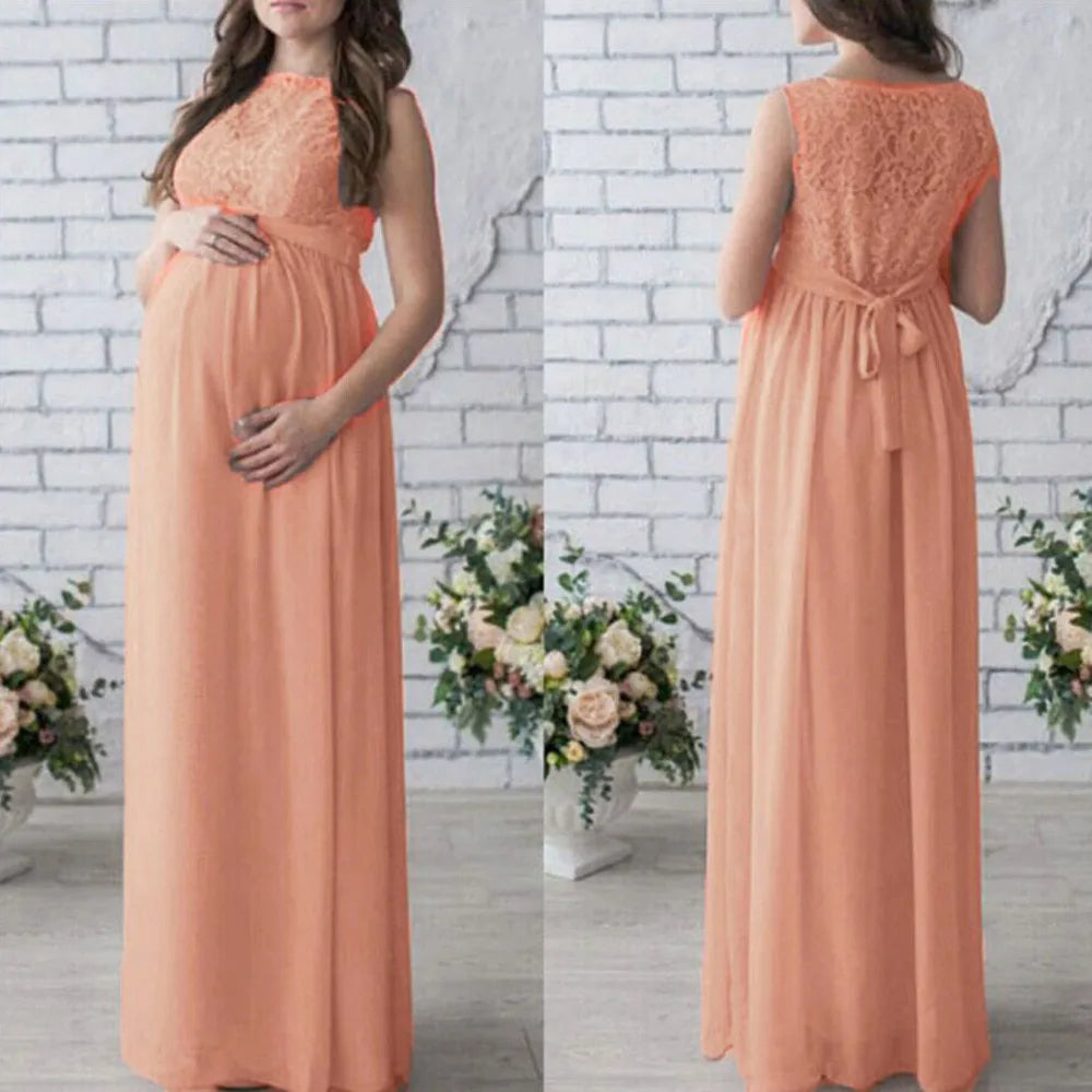 Maternity Dresses- Elegant Lace-Accented Maternity Dress for Special Events- - Chuzko Women Clothing