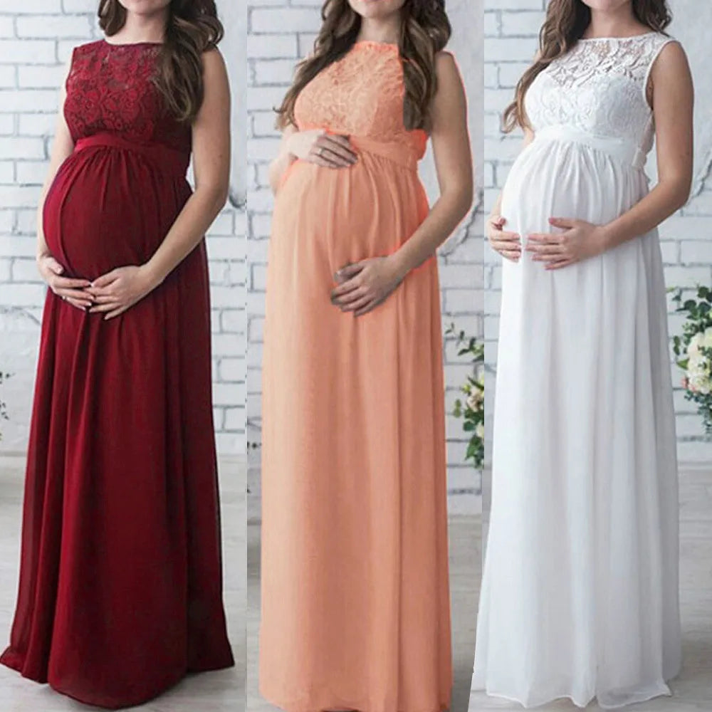 Maternity Dresses- Elegant Lace-Accented Maternity Dress for Special Events- - Chuzko Women Clothing