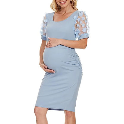 Maternity Dresses- Elegant Lace Sleeve Bodycon Maternity Dress for Baby Showers- - Chuzko Women Clothing