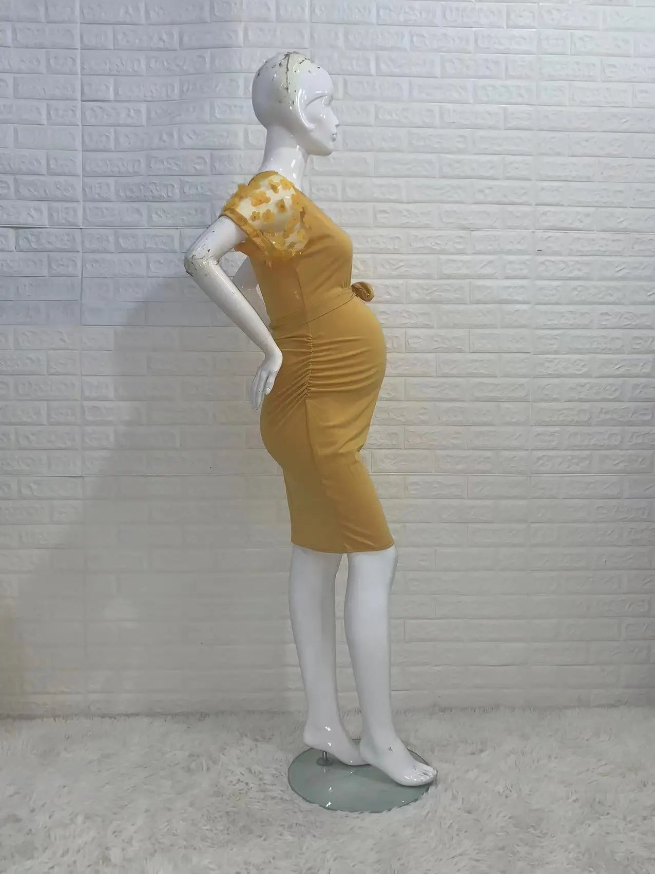 Maternity Dresses- Elegant Lace Sleeve Bodycon Maternity Dress for Baby Showers- - Chuzko Women Clothing