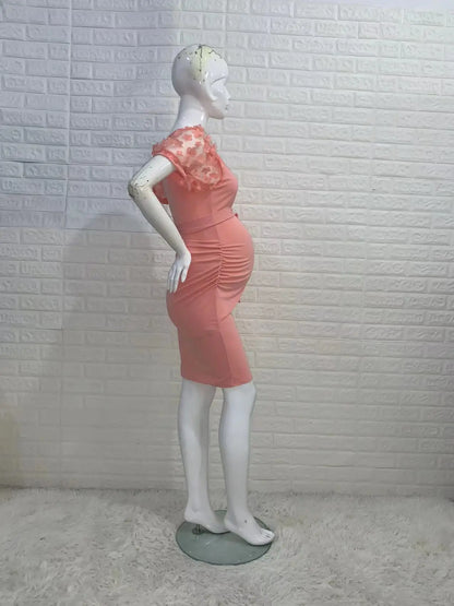 Maternity Dresses- Elegant Lace Sleeve Bodycon Maternity Dress for Baby Showers- - Chuzko Women Clothing