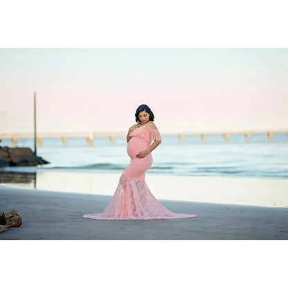 Maternity Dresses- Elegant Sweep Off Shoulder Trumpet Maternity Dress for Special Occasions- - Chuzko Women Clothing