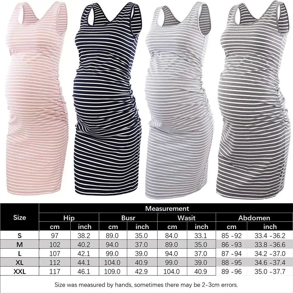 Maternity Dresses- Essential Spring Striped Bodycon Maternity Dress with Ruched Sides- - Chuzko Women Clothing