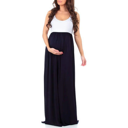 Maternity Dresses- Essential Summer Maternity Maxi Dress with Tank Top Design- Black- Chuzko Women Clothing