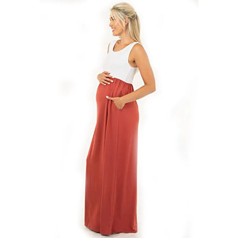 Maternity Dresses- Essential Summer Maternity Maxi Dress with Tank Top Design- - Chuzko Women Clothing