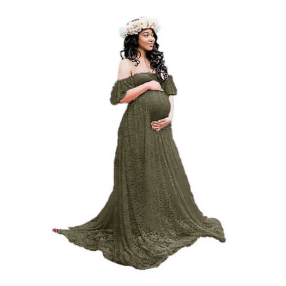 Maternity Dresses- Maternity Dress with Elegant Train for Formal Events- Green- Chuzko Women Clothing