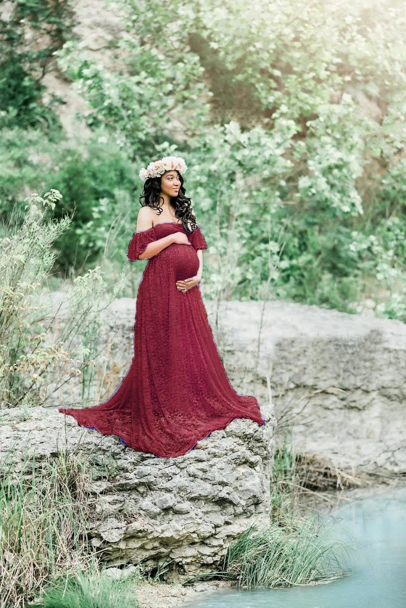 Maternity Dresses- Maternity Dress with Elegant Train for Formal Events- Wine red- Chuzko Women Clothing
