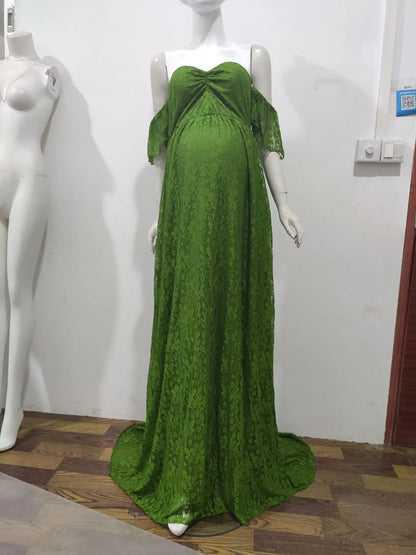 Maternity Dresses- Maternity Dress with Elegant Train for Formal Events- Apple Green- Chuzko Women Clothing