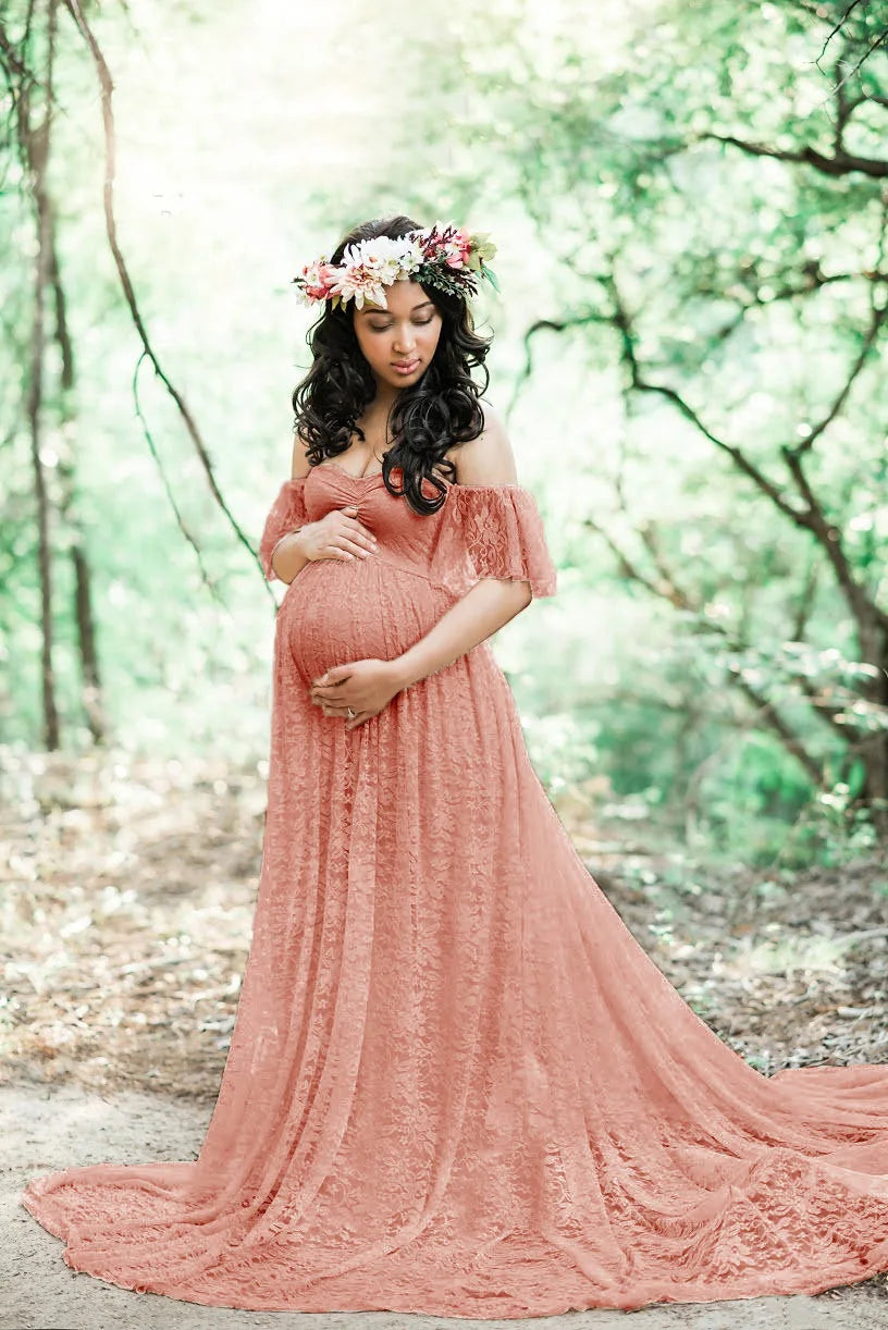 Maternity Dresses- Maternity Dress with Elegant Train for Formal Events- Dark Pink- Chuzko Women Clothing