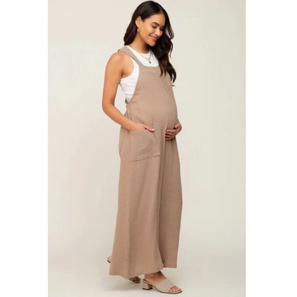 Maternity Playsuits- Casual Maternity Cotton Bib Playsuit - Wide-Leg Loose Jumpsuit- - Chuzko Women Clothing