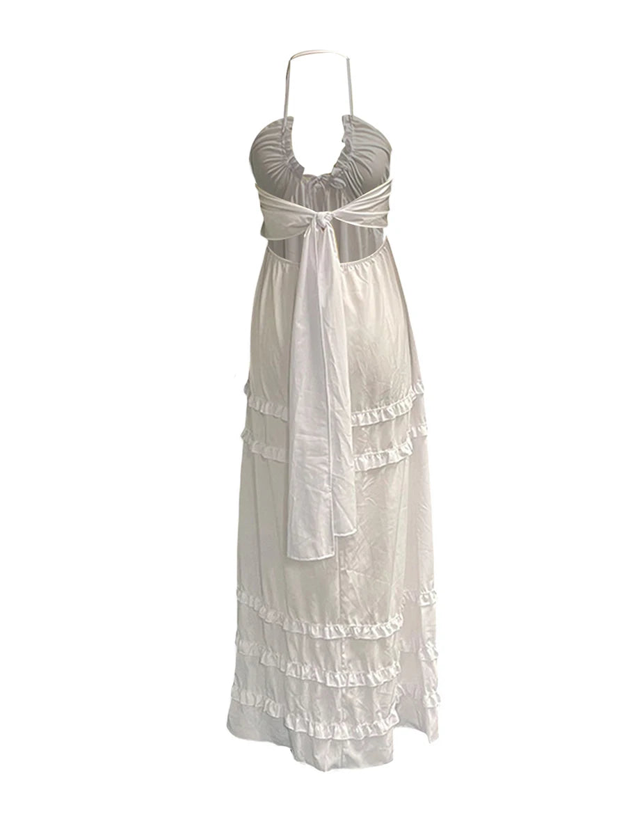 Maxi Dresses- Bowknot Back A-Line Halter Maxi Dress for Summer- - Chuzko Women Clothing