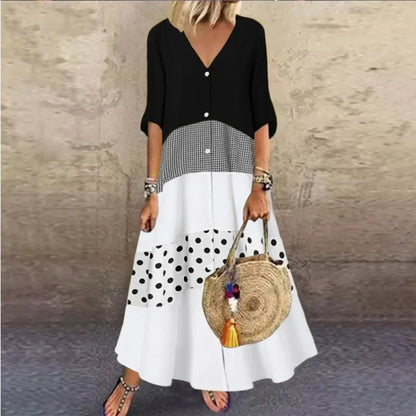 Maxi Dresses- Casual Loose Fit Maxi Dress for Outdoor Gatherings& Summer Events- Black- Chuzko Women Clothing