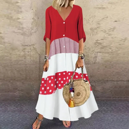 Maxi Dresses- Casual Loose Fit Maxi Dress for Outdoor Gatherings& Summer Events- Red- Chuzko Women Clothing