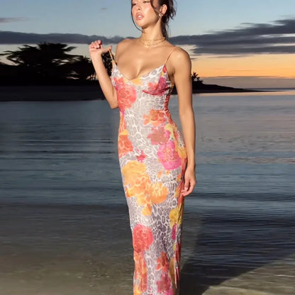 Robe caraco sirène d'été florale pour femmes pour les cocktails