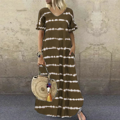 Maxi Dresses- Flowy Tie-Dye Maxi Dress for Every Summer Occasion- - Chuzko Women Clothing