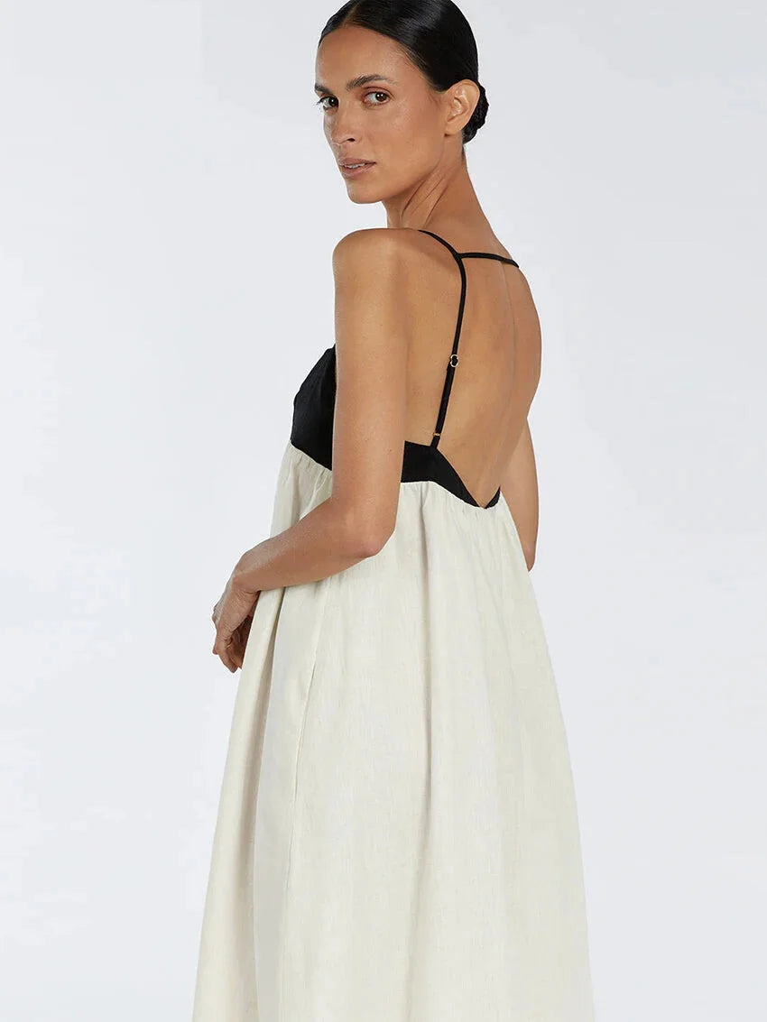 Maxi Dresses- Minimalist Bi-Color Maxi Dress- - Chuzko Women Clothing