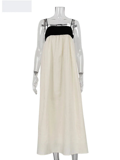 Maxi Dresses- Minimalist Bi-Color Maxi Dress- - Chuzko Women Clothing