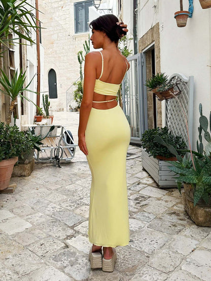 Summer Party Solid Backless Cami Dress in Body-Hugging Style
