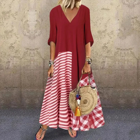 Maxi Dresses- Summer Vibrant Maxi Dress for Beach Days and Festivals- Red- Chuzko Women Clothing