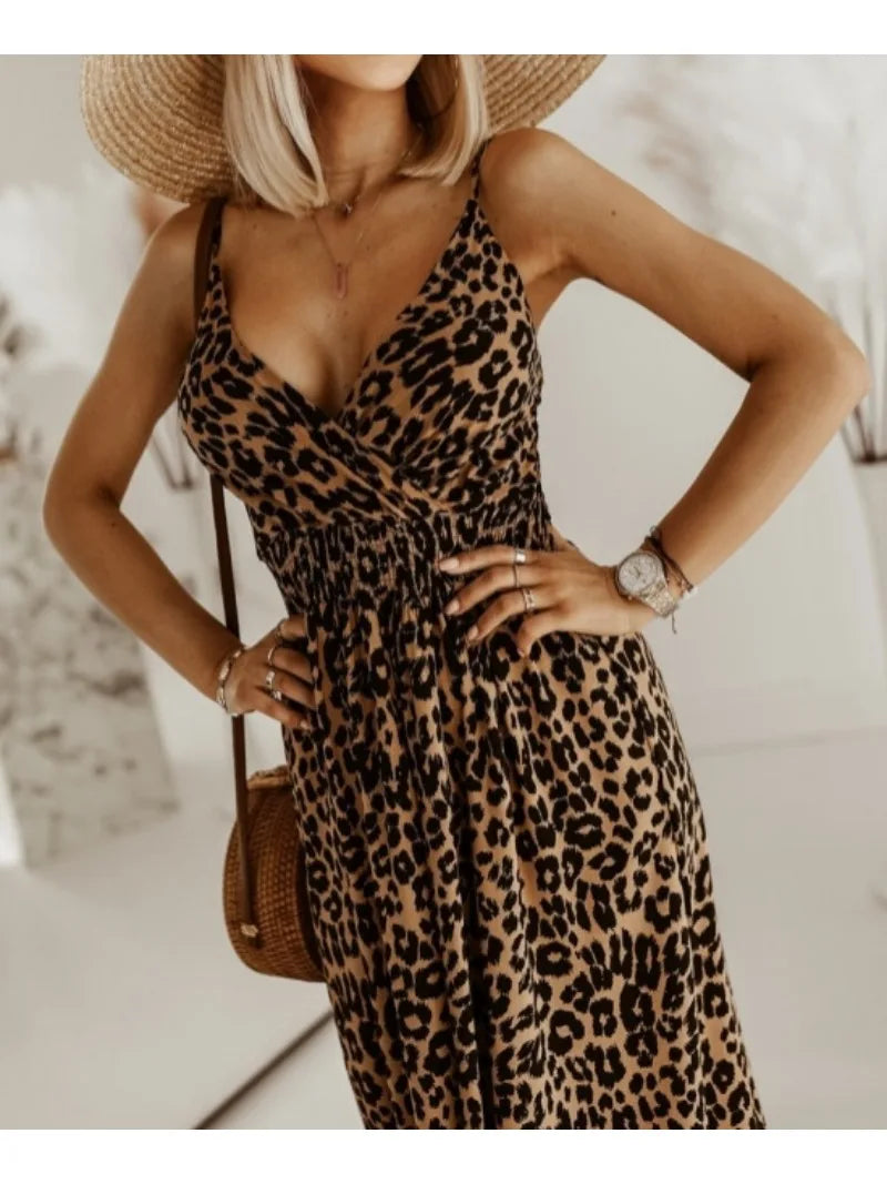 Robe longue fluide à imprimé léopard pour femme