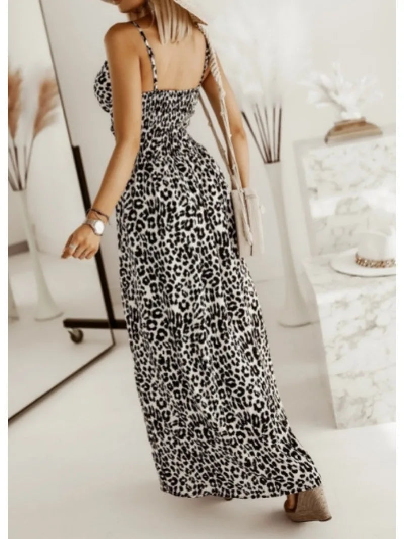 Women Flowing Leopard Print Maxi Dress