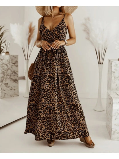 Robe longue fluide à imprimé léopard pour femme