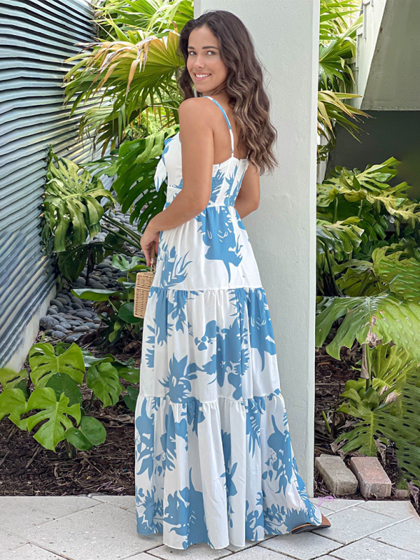 Maxi Dresses- Women's Summer Print Empire Tiered Maxi Sundress- - Chuzko Women Clothing