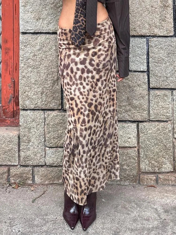 Maxi Skirts- All-Season Leopard Animal Print Midi Skirt- leopard- Chuzko Women Clothing