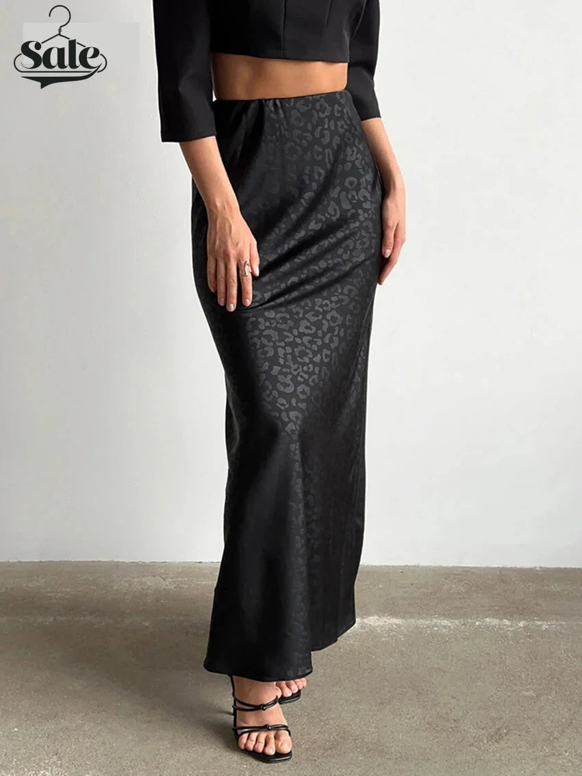 Maxi Skirts- Animal Print High-Waist Mermaid Skirt- Black- Chuzko Women Clothing