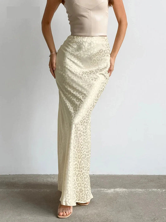Maxi Skirts- Animal Print High-Waist Mermaid Skirt- Champagne- Chuzko Women Clothing