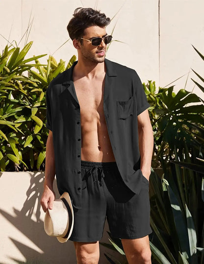 Men Outfits- Men’s Summer Resort Wear - Ideal for Beach & Casual Outings- Black- Chuzko Women Clothing