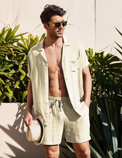 Men Outfits- Men’s Summer Resort Wear - Ideal for Beach & Casual Outings- Khaki- Chuzko Women Clothing