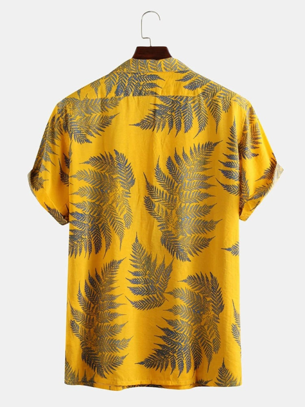 Men Shirts- Men's Cotton Hawaiian Shirt with Notch Lapel- - Chuzko Women Clothing