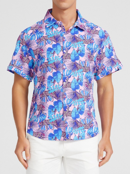 Men Shirts- Men's Hawaiian Shirt for Beach Adventures- Pinkpurple- Chuzko Women Clothing