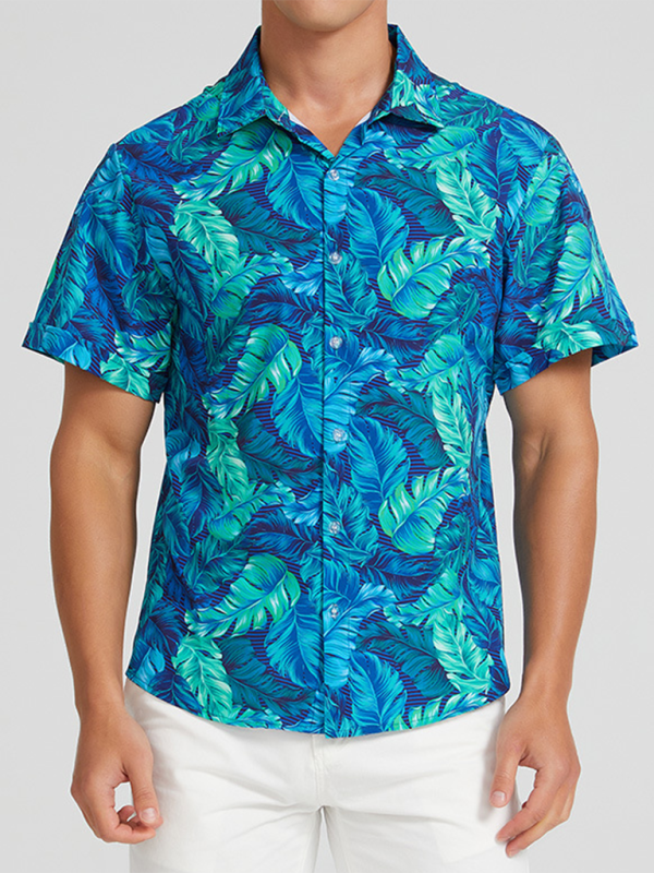 Men Shirts- Men's Hawaiian Shirt for Beach Adventures- Spearmint viridis- Chuzko Women Clothing