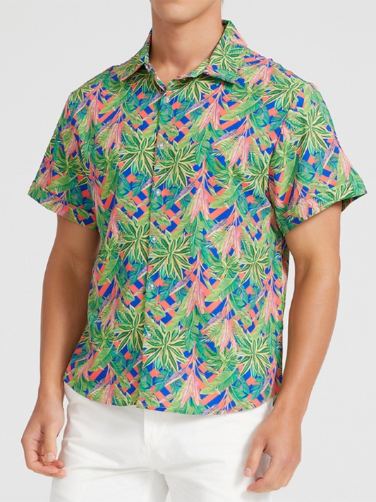 Men Shirts- Men's Hawaiian Shirt for Beach Adventures- Green- Chuzko Women Clothing