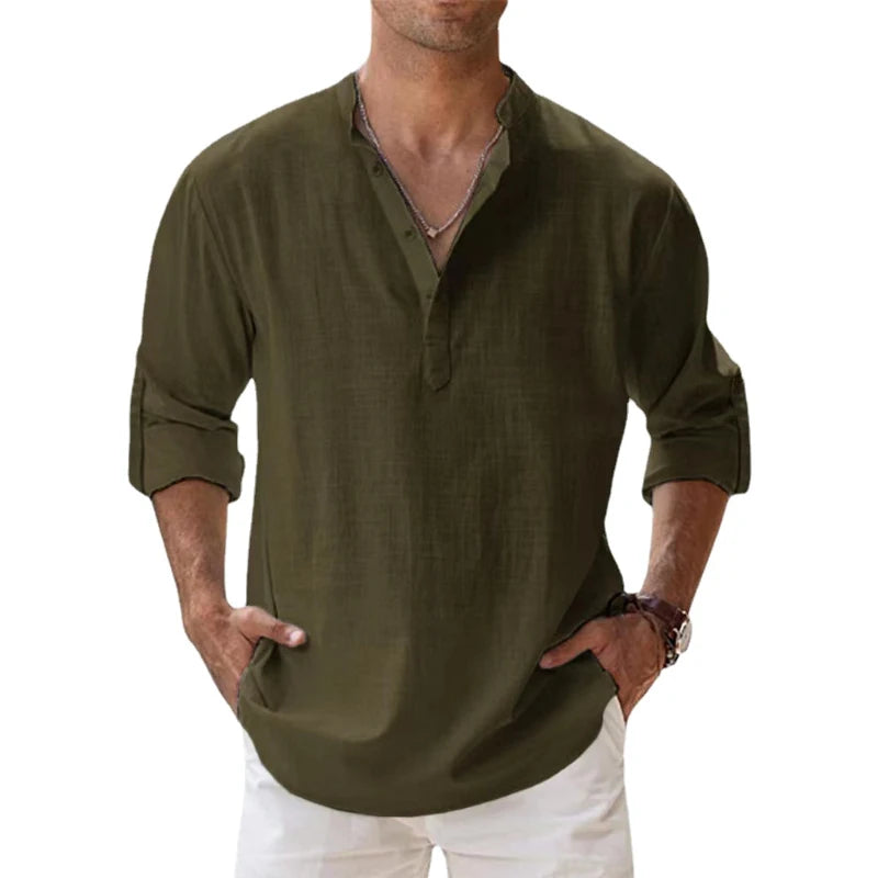 Men Shirts- Men's Lightweight Linen Blend Shirt- - Chuzko Women Clothing