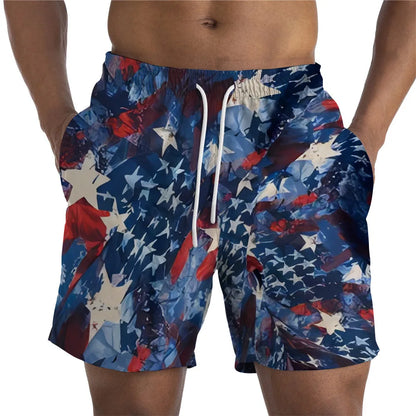 Men Shorts- Men's American Flag Swim Shorts for Summer Celebrations- Blue 3- Chuzko Women Clothing