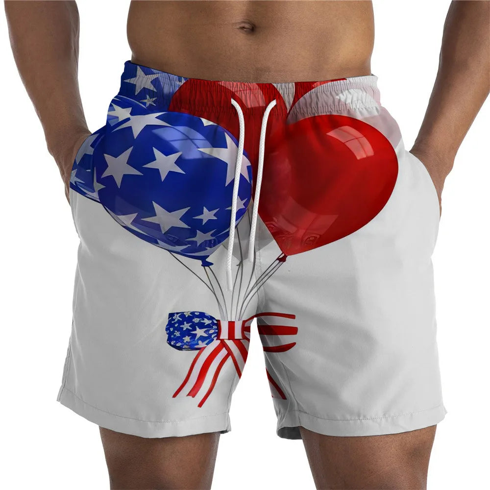 Men Shorts- Men's American Flag Swim Shorts for Summer Celebrations- - Chuzko Women Clothing
