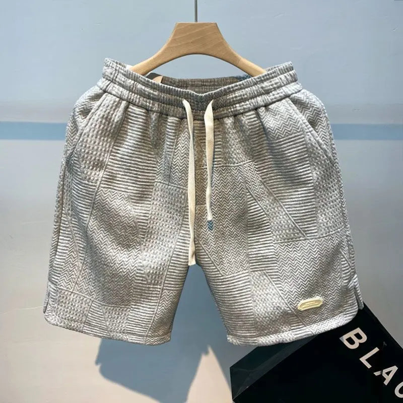 Men Shorts- Men's Textured Summer Shorts- Gray- Chuzko Women Clothing