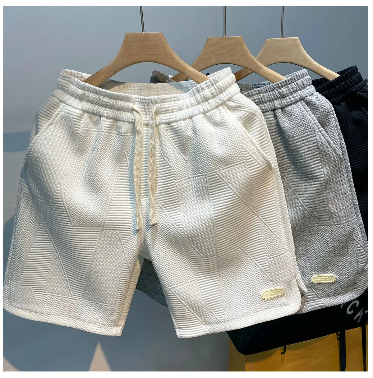 Men Shorts- Men's Textured Summer Shorts- - Chuzko Women Clothing