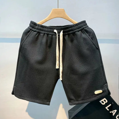 Men Shorts- Men's Textured Summer Shorts- Black- Chuzko Women Clothing