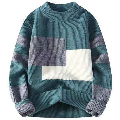 Men Sweaters- Men's Color Block Loose Knit Sweater for Chilly Days- - Chuzko Women Clothing